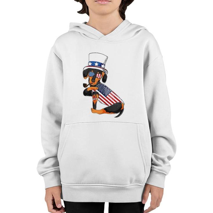 Dachshund Dog Merica 4Th Of July Usa American Flag Men Women  Youth Hoodie