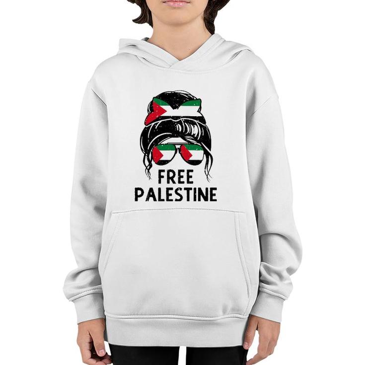 Free Palestine Flag Save Gaza Strip End Messy Hair Bun Youth Hoodie