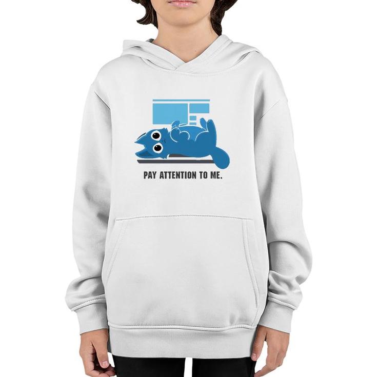 Funny Computer Nerd Cat Pay Attention To Me Youth Hoodie