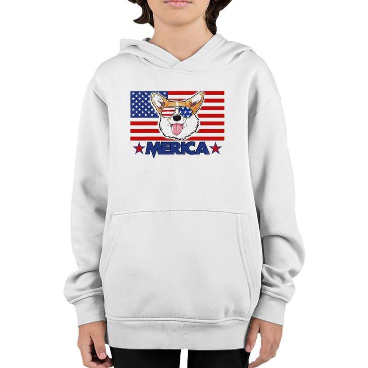 Funny Corgi Dog Merica 4Th Of July Independence Day Youth Hoodie
