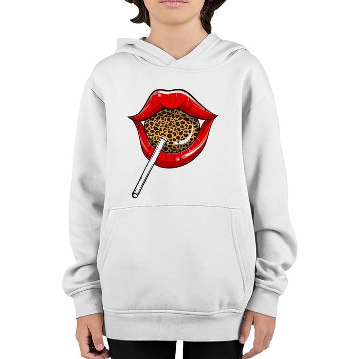 Funny Red Lip Leopard Print Gift Cheetah Lolly Men Women Youth Hoodie