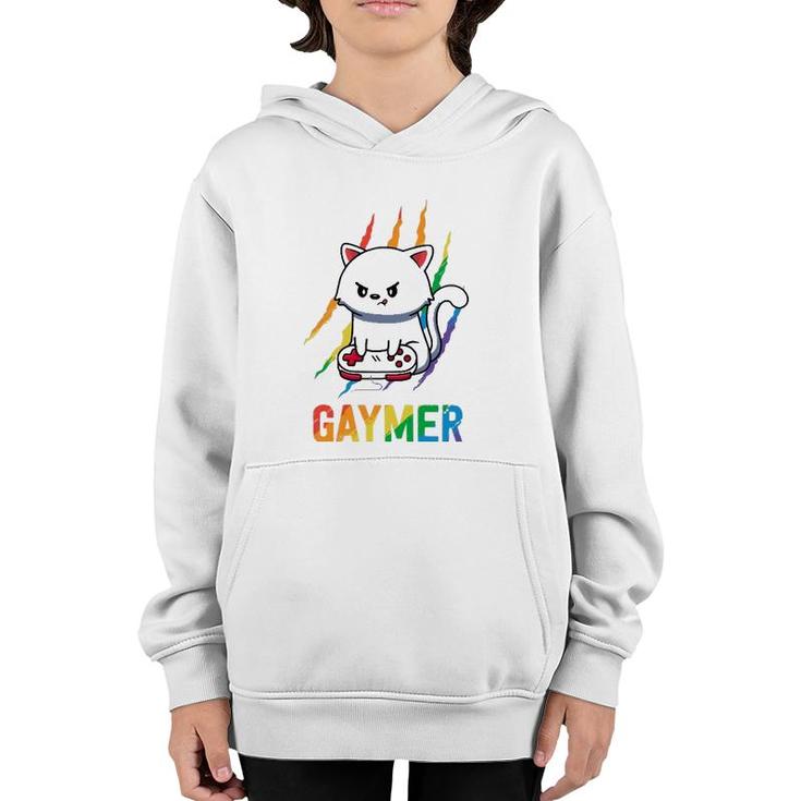Gaymer Lgbt Cat Pride  Rainbow Video Game Lovers Gift  Youth Hoodie