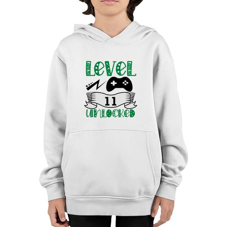 Green Letter Level 11 Unlocked Gamer 11Th Birthday Youth Hoodie