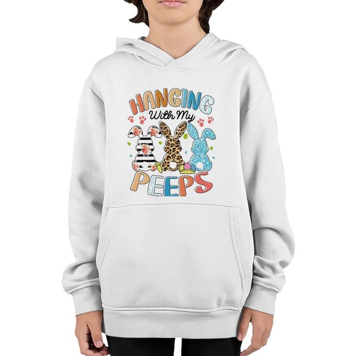 Hanging With My Peeps Rabbit Lover Easter Day Leopard Youth Hoodie