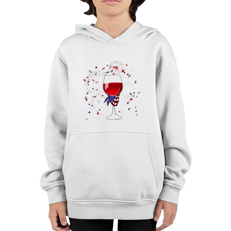 Happy 4Th Of July Us Flag Wine Glass And Fireworks Celebration Youth Hoodie