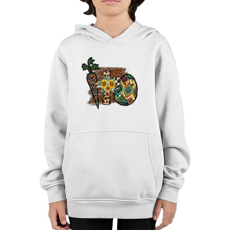 Happy Easter Graphic  Womens Leopard Carrot Egg Cross Youth Hoodie