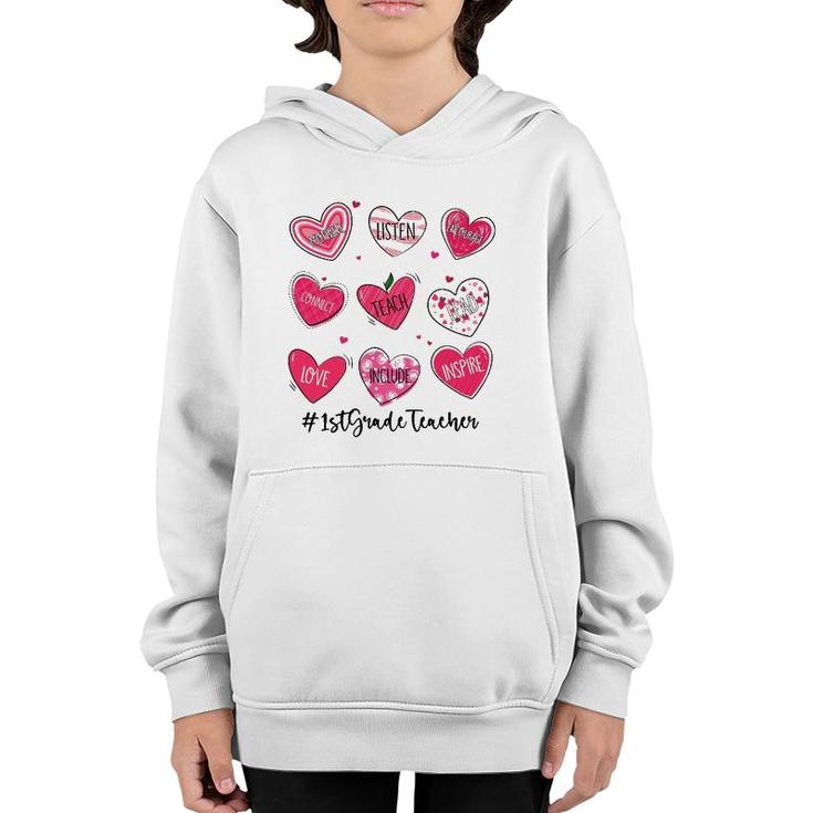 Hearts Teach Love Inspire 1St Grade Teacher Valentines Day Youth Hoodie