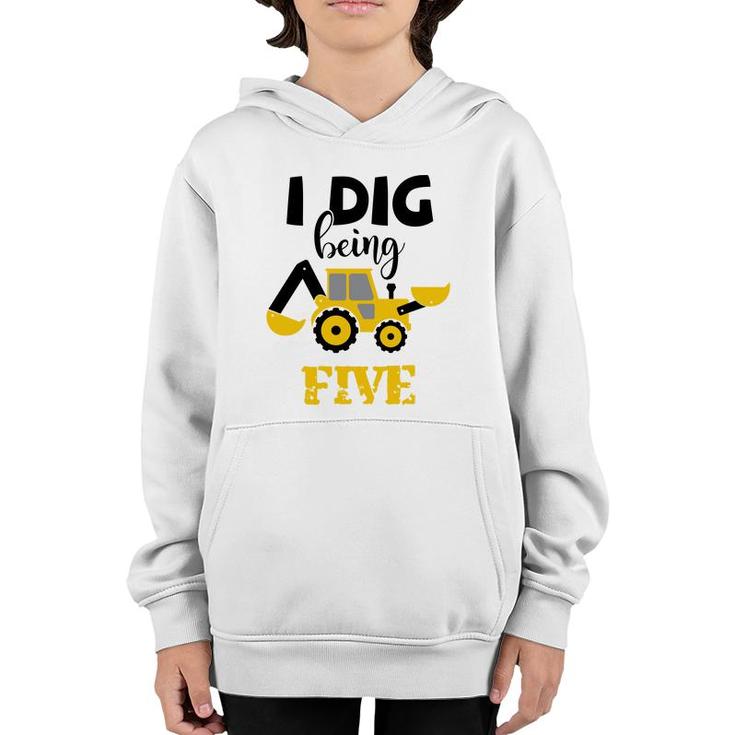 I Dig Being Five 5Th Birthday Yellow And Black Youth Hoodie