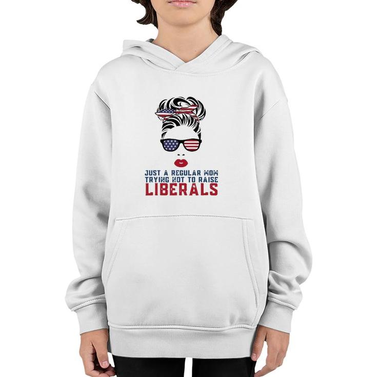 Just A Regular Mom Trying Not To Raise Liberals Us Flag Youth Hoodie