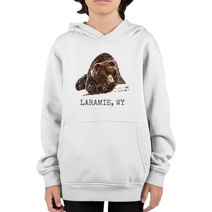 Laramie Wy Brown Grizzly Bear In Snow Wyoming Gift Youth Hoodie