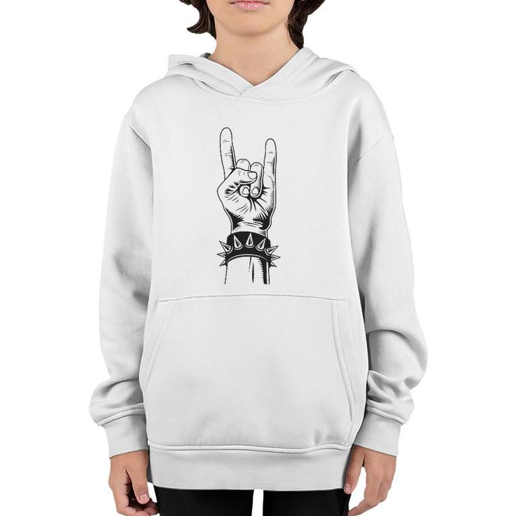 Lets Rock Devil Salute French Fries Fork Metal Hand & Roll Youth Hoodie