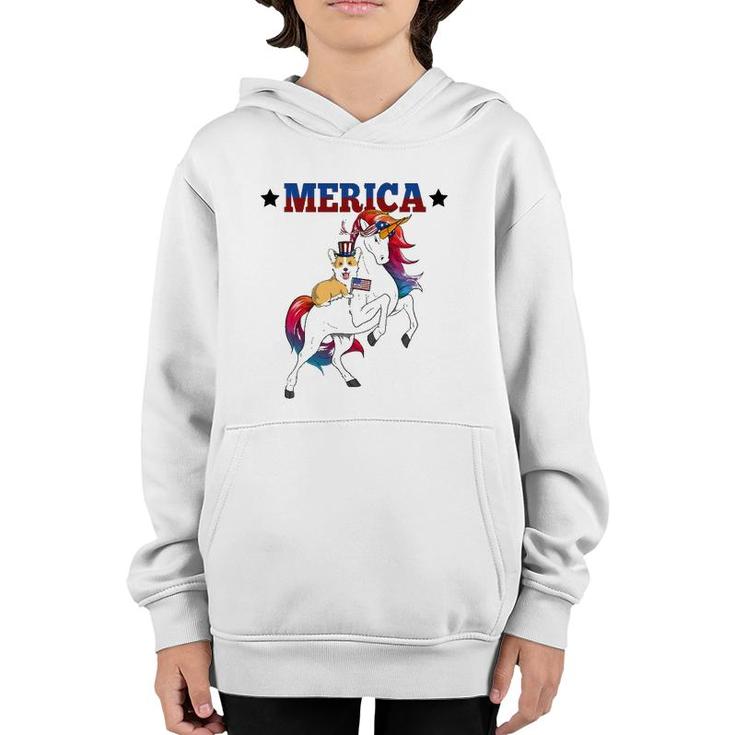 Merica Corgi Dog Unicorn Usa American Flag 4Th Of July Gift Youth Hoodie