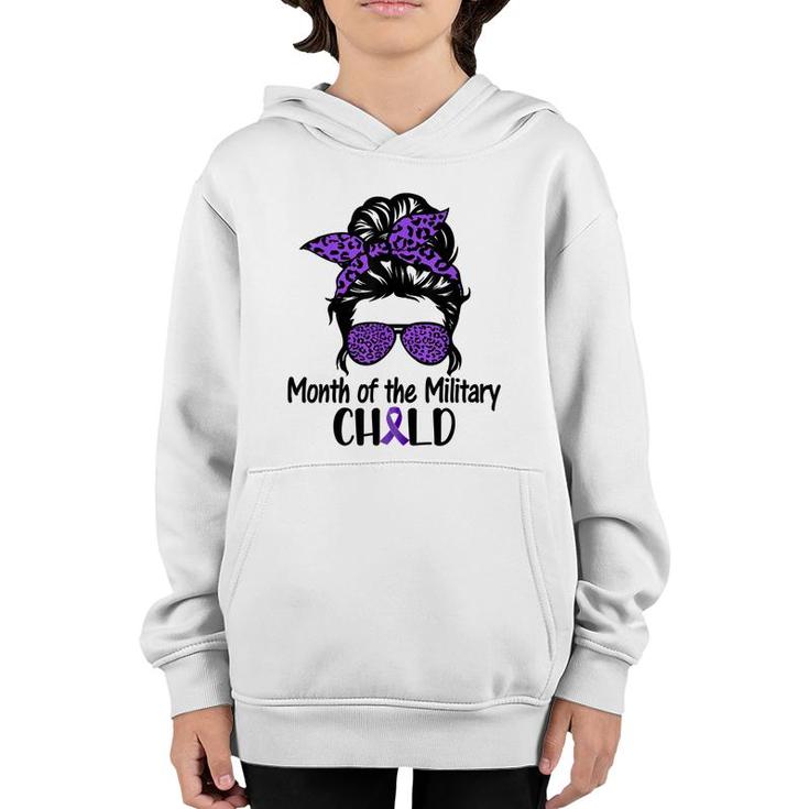 Month Of The Military Kids Child Messybun Leopard Sunglasses  Youth Hoodie
