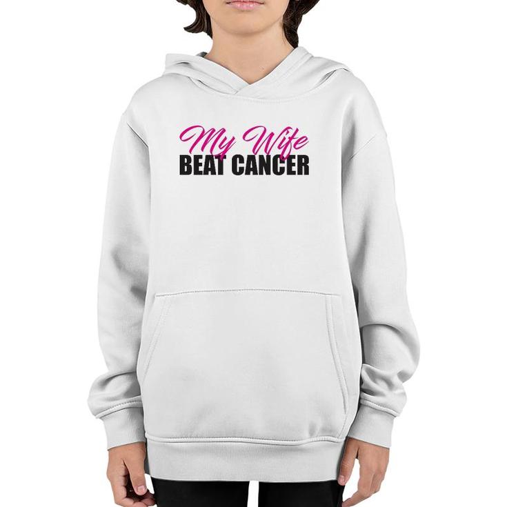 My Wife Beat Cancer Husband Breast Cancer Awareness Youth Hoodie