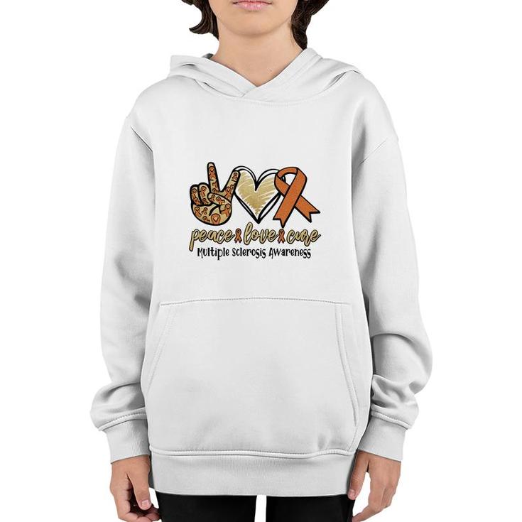 Peace Love Cure Multiple Sclerosis Awareness Orange Color Youth Hoodie