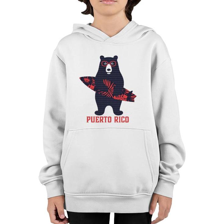 Puerto Rico Tropical Surfing Bear Youth Hoodie