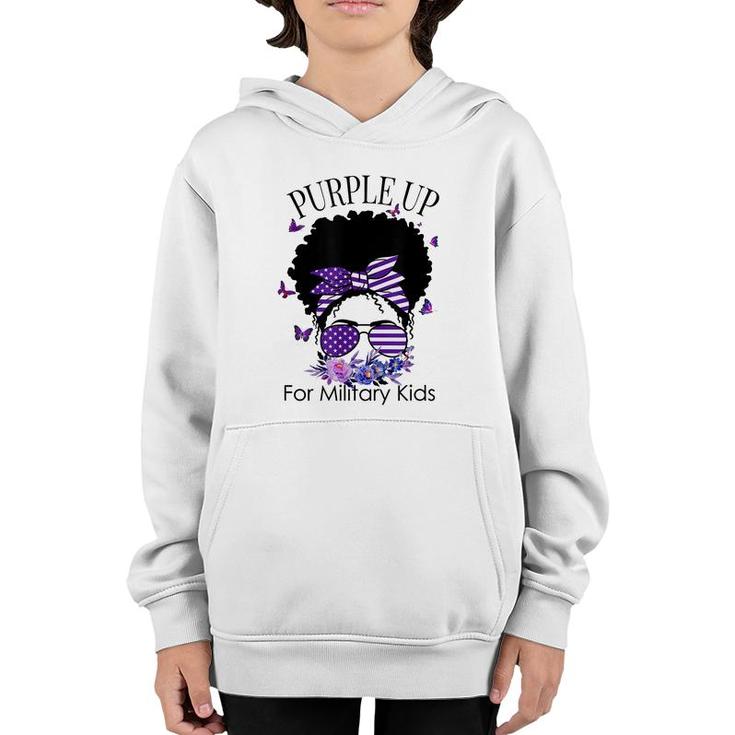 Purple Up For Military Kids Messy Bun Floral Butterfly  Youth Hoodie