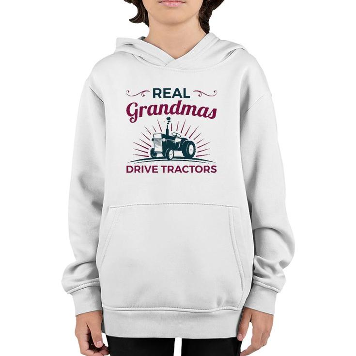 Real Grandmas Drive Tractors Tractor Grandma Farmer Youth Hoodie