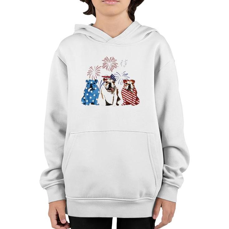 Red White Blue Bulldog Usa Flag Firework 4Th Of July Youth Hoodie