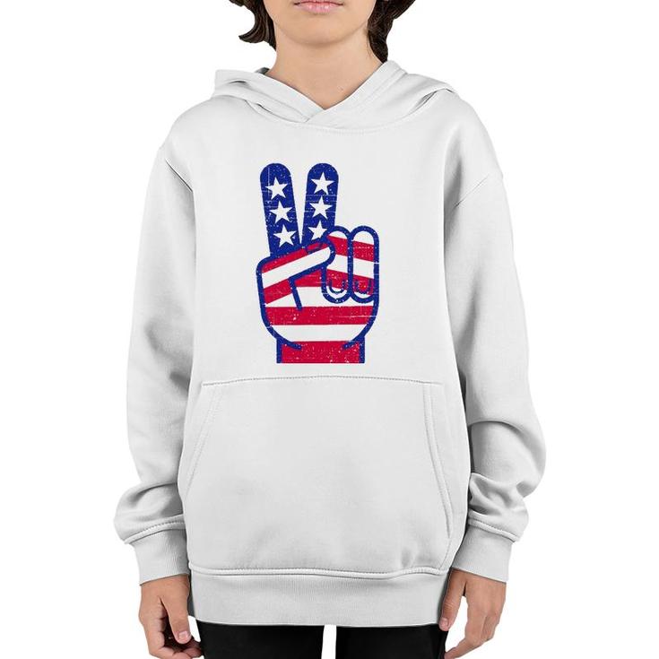 Retro Red White And Blue Peace Sign Vintage July Fourth Gift Youth Hoodie