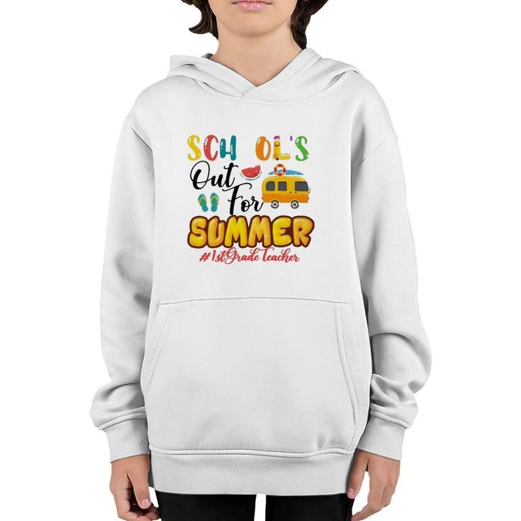 Schools Out For Summer 1St Grade Teacher Beach Vacation Van Car And Flip-Flops Youth Hoodie