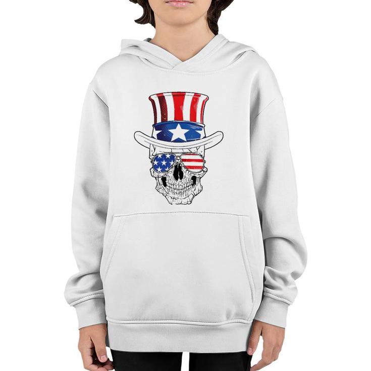Skull 4Th Of July Uncle Sam Men Usa American Flag Sunglasses  Youth Hoodie
