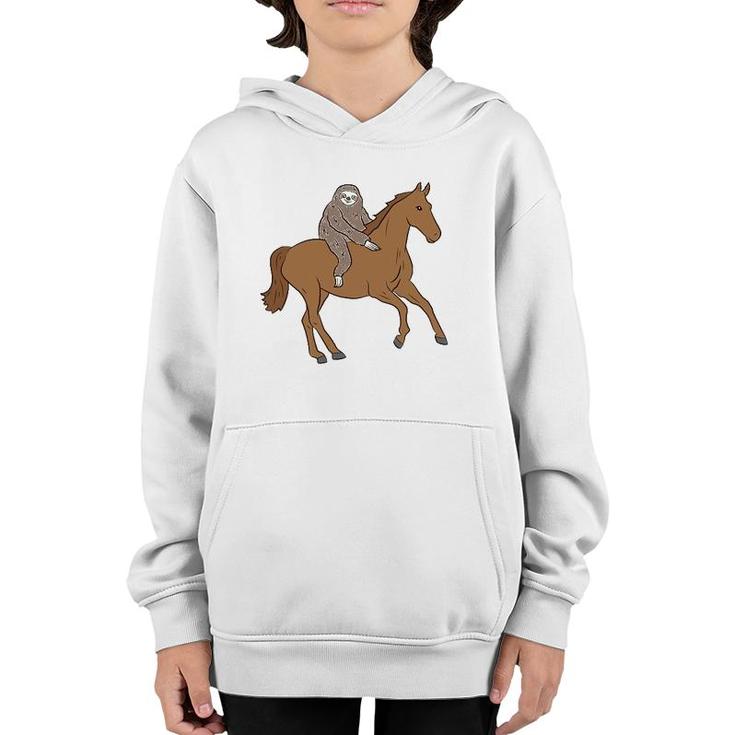 Sloth On Horse Funny Sloth Rides Horse Sloths Lover Youth Hoodie