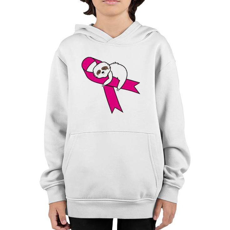 Sloth Pink Ribbon Warrior Cute Breast Cancer Awareness Gifts Youth Hoodie