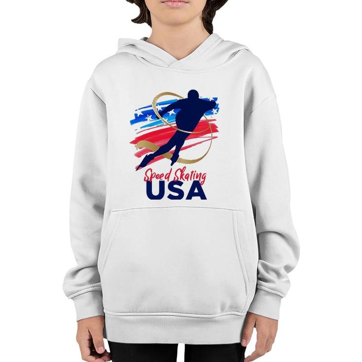 Speed Skating Usa Support The Teamusa Flag Winter Youth Hoodie
