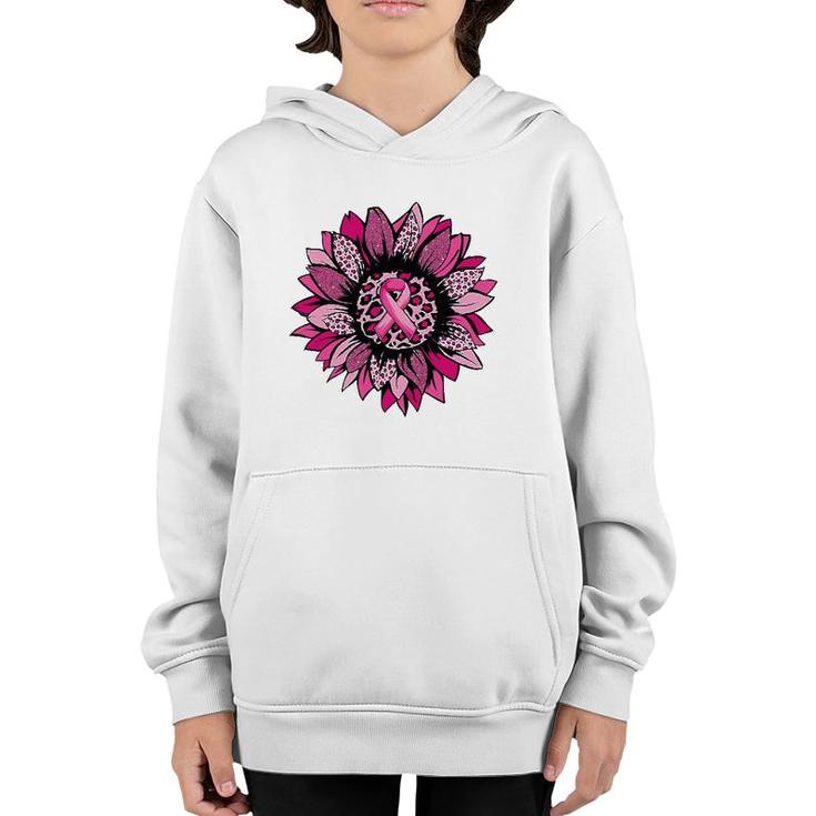 Sunflower Pink Leopard Breast Cancer Awareness Month Warrior Youth Hoodie