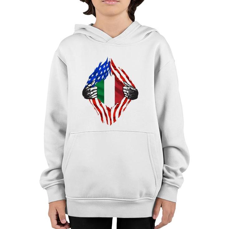 Super Italian Heritage Proud Italy Roots Usa Flag  Youth Hoodie