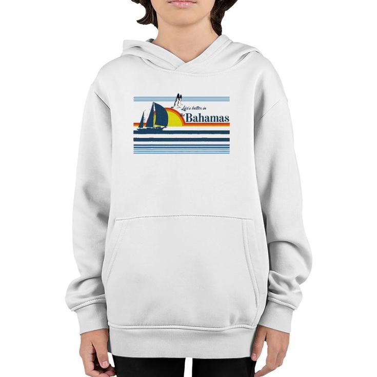 The Bahamas Beach Retro 70S 80S 90S Sailing Boat Sunset Surf Youth Hoodie