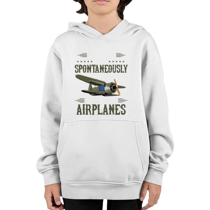 Warning May Spontaneously Talk About Airplanes Pilot Youth Hoodie