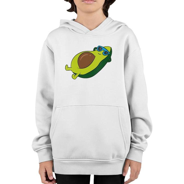 Womens Avocado With Sunglasses Vegetable Relaxing Avocado V-Neck Youth Hoodie