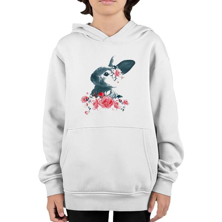 Womens Beautiful Easter Bunny Vintage Floral Easter V-Neck Youth Hoodie