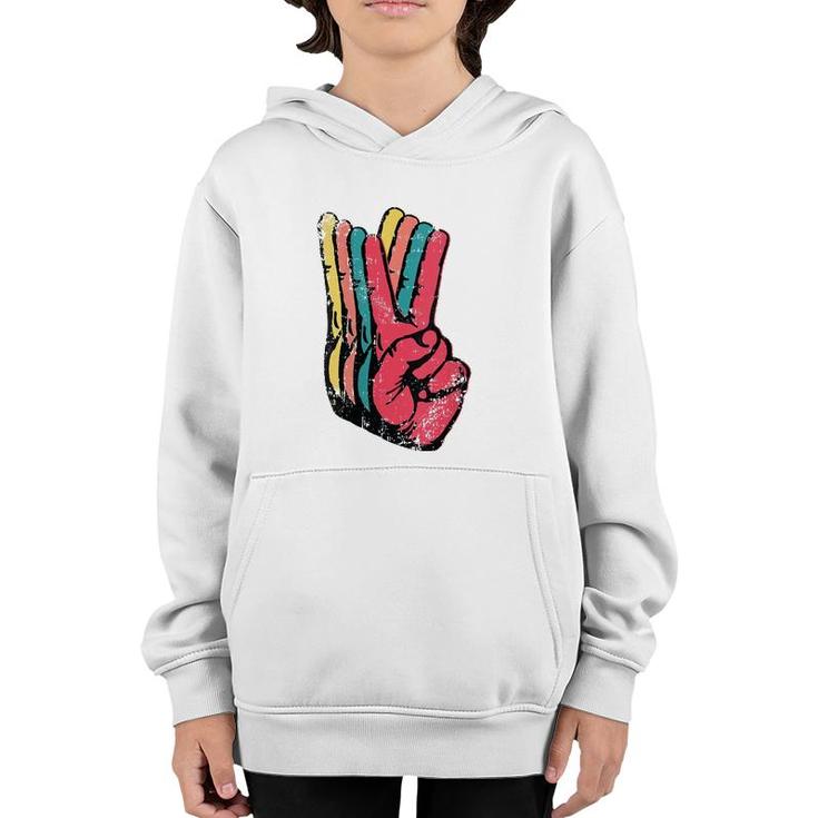 Womens Peace Hand Sign Retro Vintage 70S 80S 90S Pop Culture Gift V-Neck Youth Hoodie