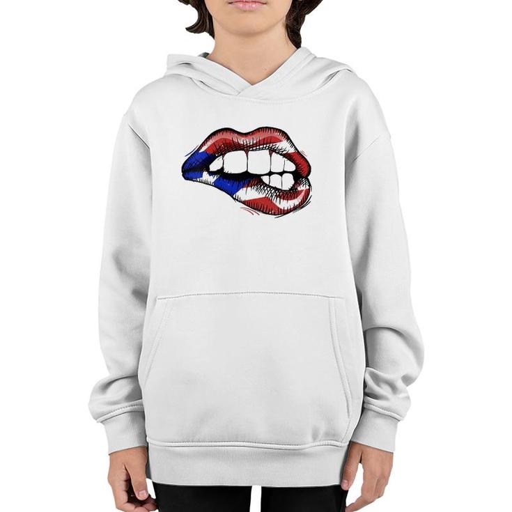 Womens Sexy Biting Lips Puerto Rico Flag V-Neck Youth Hoodie