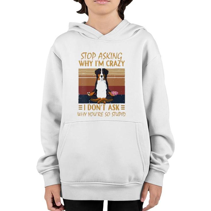 Womens Stop Asking Why Im Crazy -Youre So Stupid-Bernese Mountain V-Neck Youth Hoodie