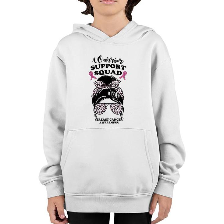 Womens Support Squad Messy Bun Pink Warrior Breast Cancer Awareness Youth Hoodie