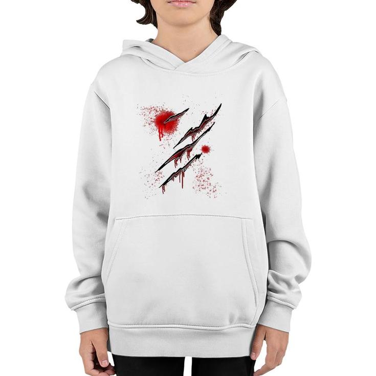 Zombie Ripped  Blood Red Zombie  Zombie Wounds Youth Hoodie