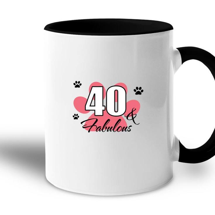 40 Happy Birthday 40Th Pink Paw Print Cat Animal Accent Mug