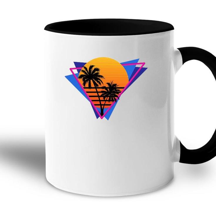 80S Style Synthwave Retrowave Aesthetic Palm Tree Sunset Accent Mug