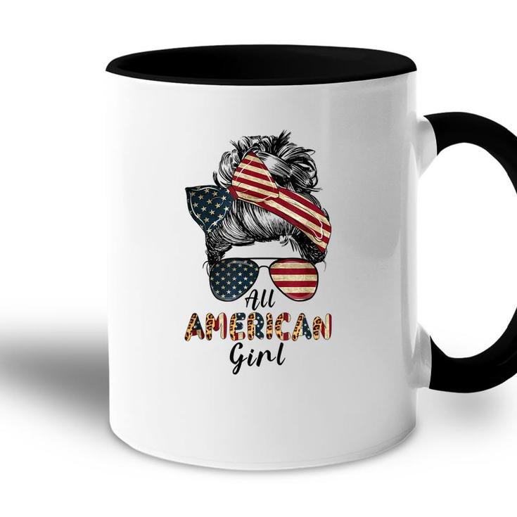 All American Girl Messy Bun Matching Family 4Th July Retro  Accent Mug