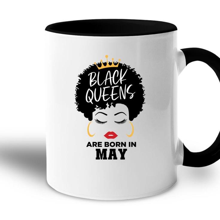 Black Queens Are Born In May Birthday Curly Hair Girl Accent Mug