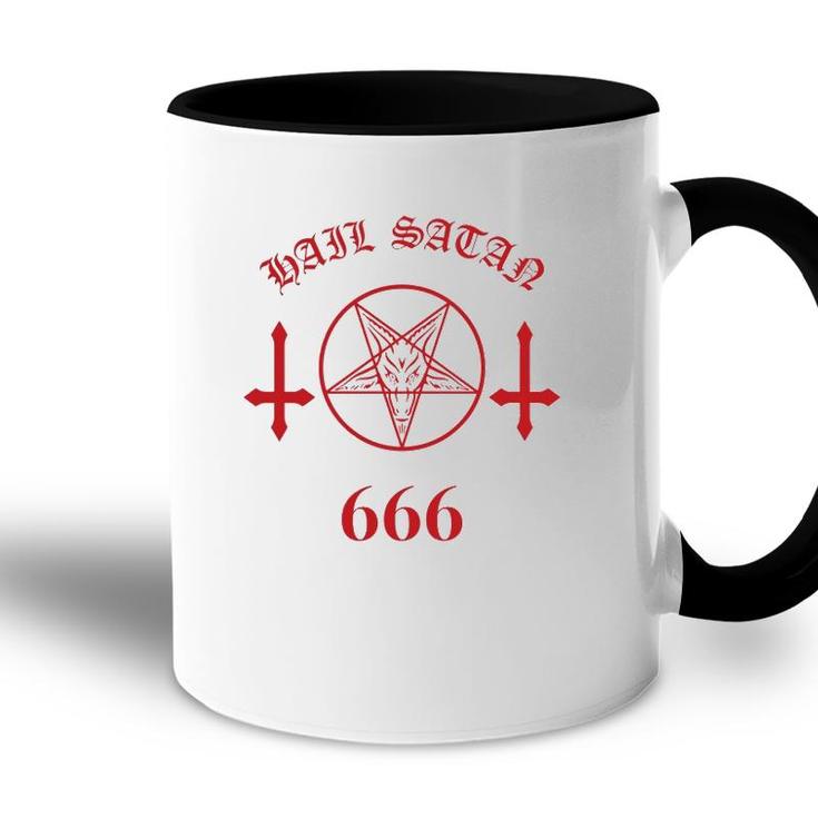 Blood Red Satanic Pentagram Hail Satan 666 Upside Down Cross  Accent Mug