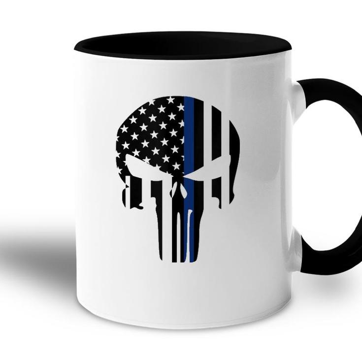 Blue Line American Skull Flag Support Police  Accent Mug