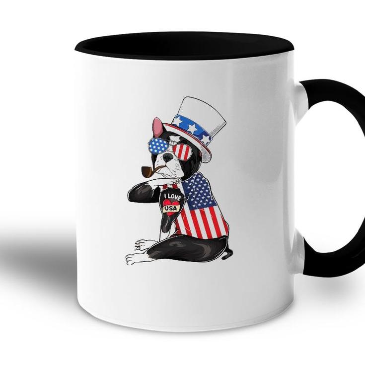 Boston Terrier Dog Merica 4Th Of July Usa American Flag Men Accent Mug