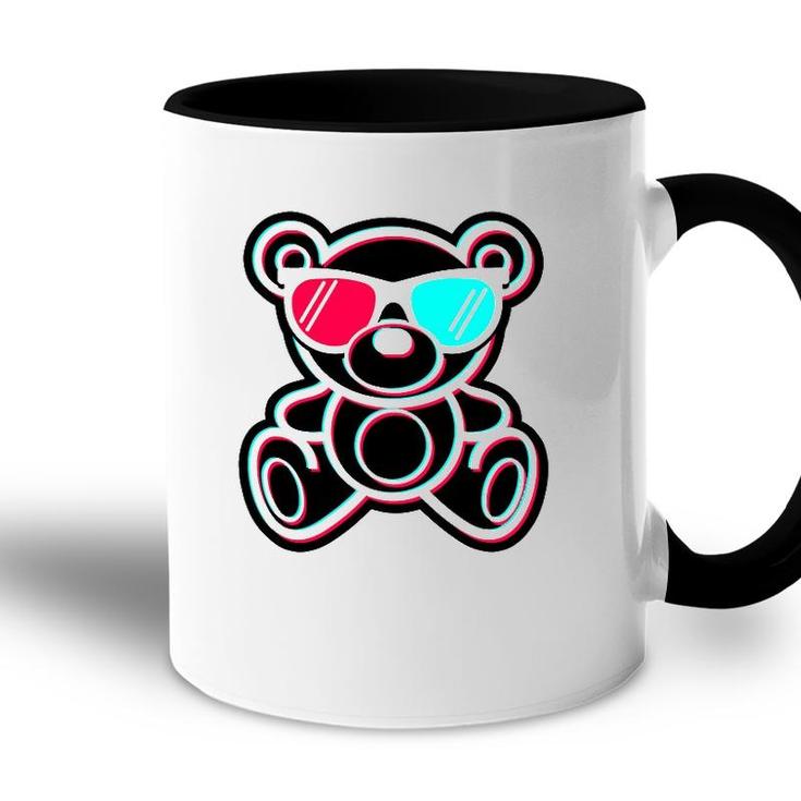 Cool Teddy Bear Glitch Effect With 3D Glasses Accent Mug