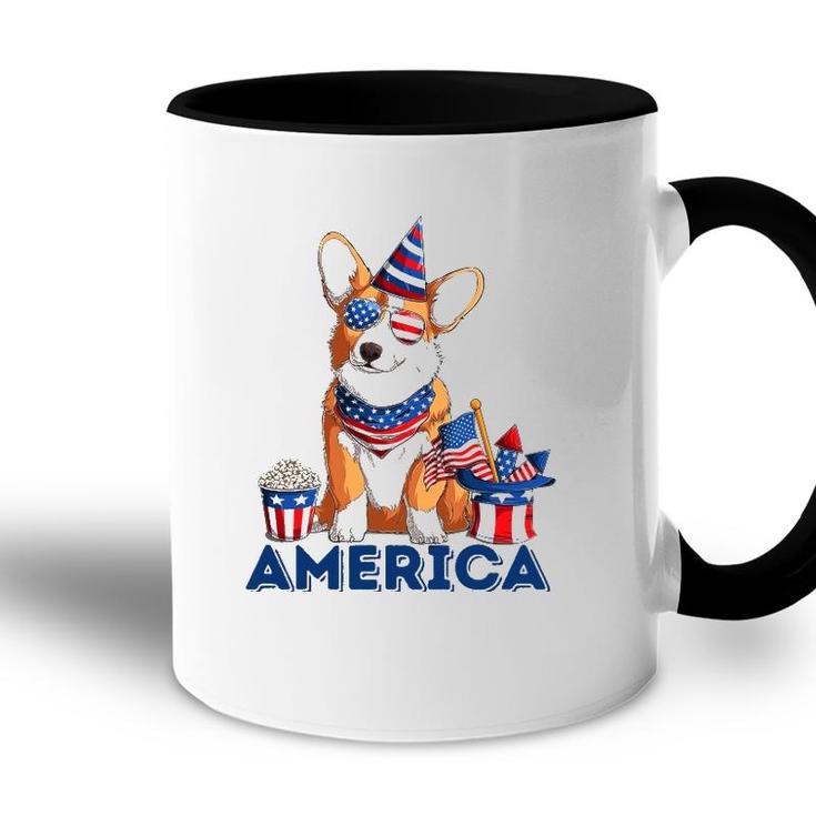 Corgi Dog American Flag Sunglasses Patriotic 4Th July Merica Accent Mug