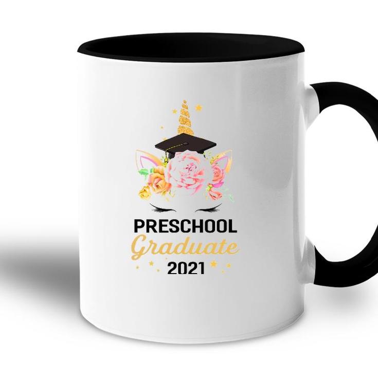 Cute Happy Preschool Graduate 2021 Floral Unicorn Graduation Accent Mug